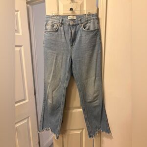 Zara Light Blue Flare Jeans with Raw Hem